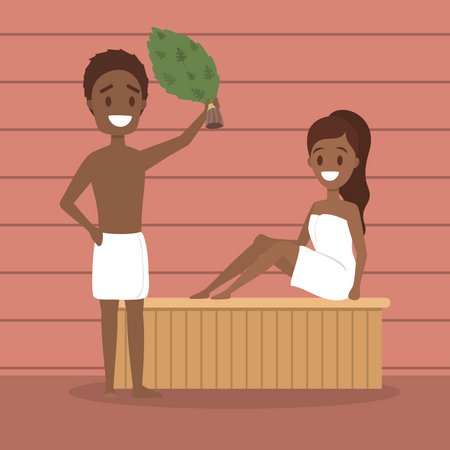 Meninas e meninos cozinhando na sauna  Ilustração