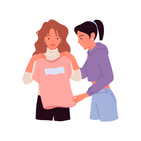 Meninas fazendo compras de roupas  Ilustração