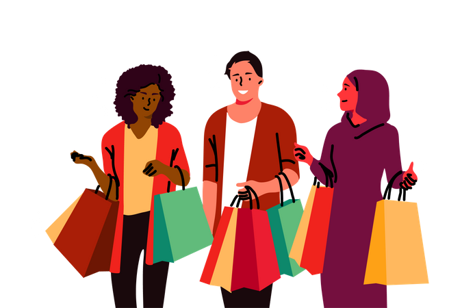 Meninas fazendo compras juntas  Ilustração