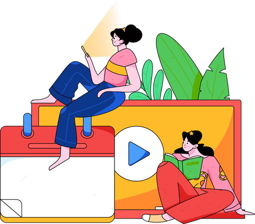 Meninas fazendo estudos on-line  Illustration