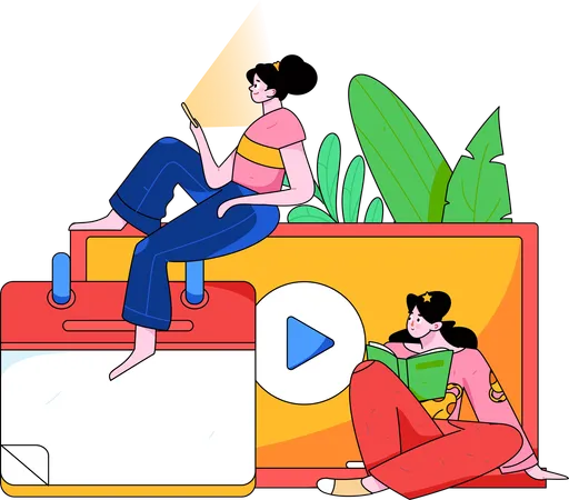 Meninas fazendo estudos on-line  Illustration