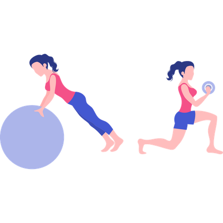 Meninas fazendo exercícios  Ilustração