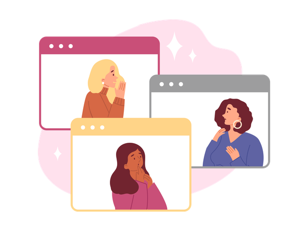 Meninas fazendo fofoca online  Ilustração