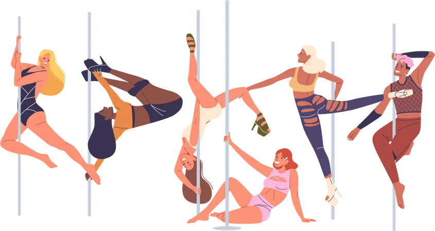 Meninas fazendo pole dance  Ilustração