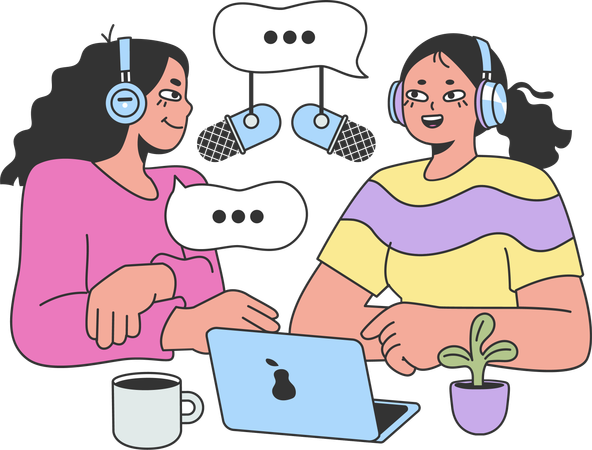 Meninas gravando podcast  Ilustração