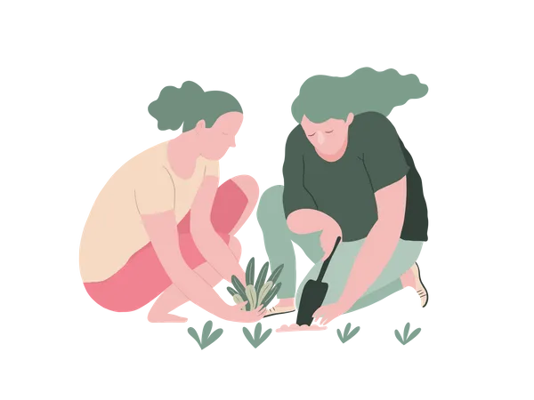 Meninas jardinagem  Ilustração