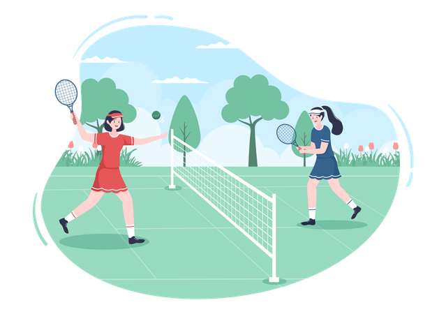 Meninas jogando tênis  Ilustração