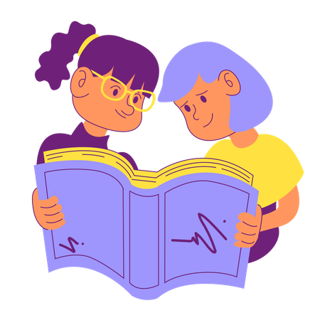 Meninas lendo livro juntas  Ilustração