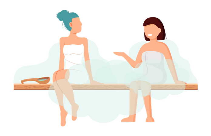 Meninas relaxando na sauna  Ilustração