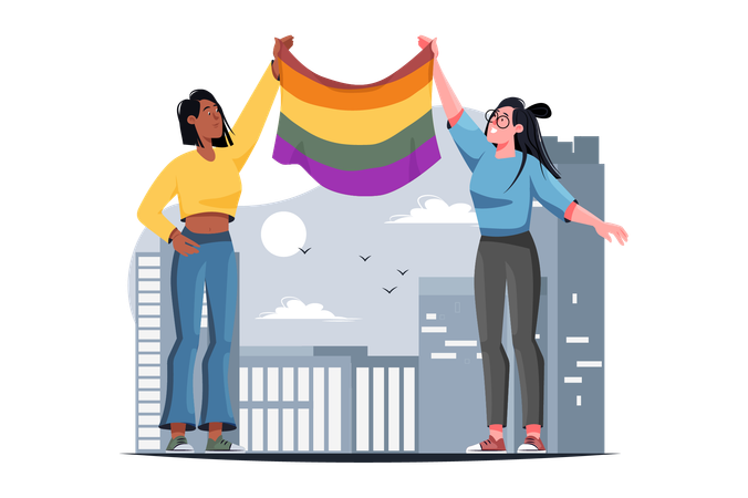 Meninas seguram bandeira LGBT porque apoiam essa cultura  Ilustração