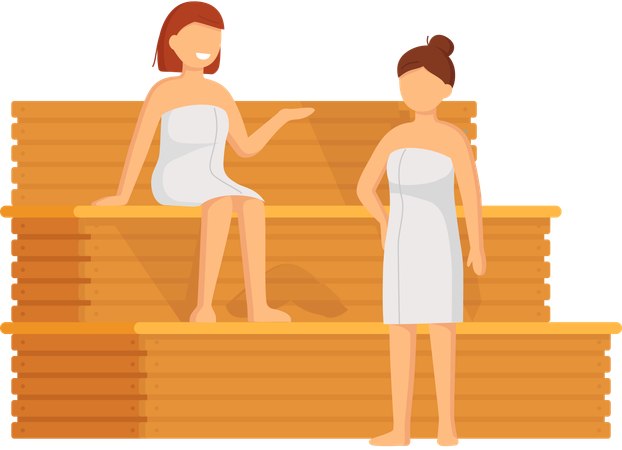 Meninas sentadas na sauna a vapor  Ilustração