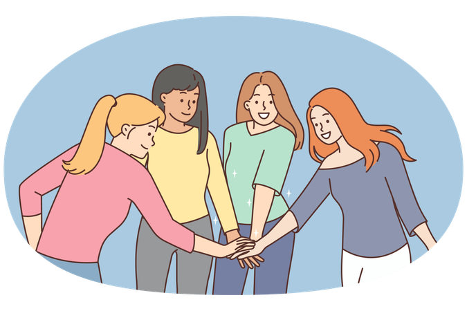 Meninas sorridentes dão as mãos demonstrando união e liderança  Ilustração