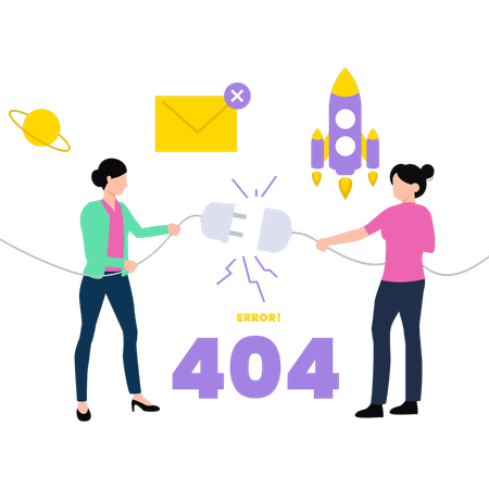 Meninas tentando corrigir o erro 404  Ilustração