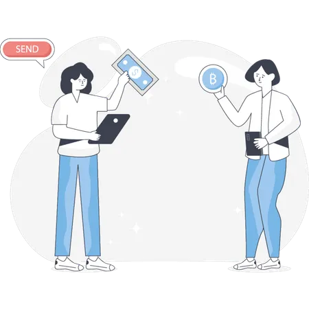 Meninas trocam moeda  Ilustração