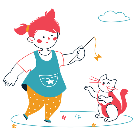 Menina brincando com gato  Ilustração