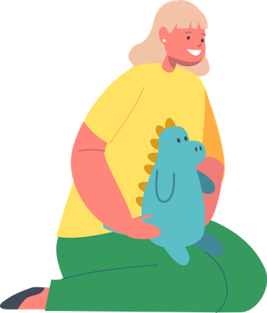 Menina com Dino  Ilustração