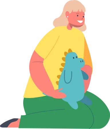 Menina com Dino  Ilustração