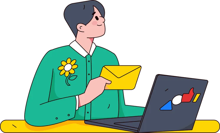 Menino abrindo e-mail  Ilustração