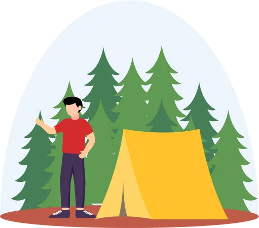 Menino acampando  Ilustração