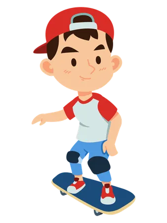 Menino adora patinar no skate  Ilustração