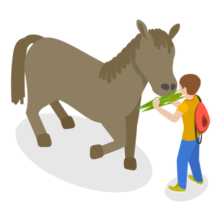 Menino alimentando cavalo  Ilustração