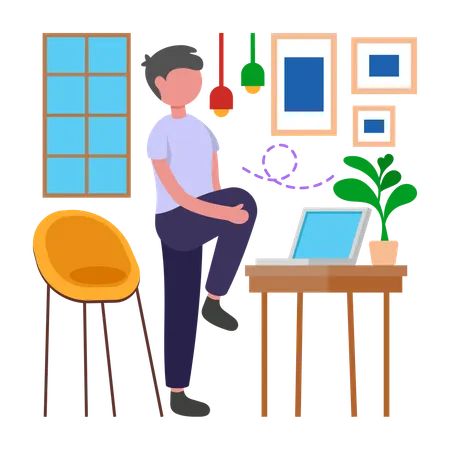 Menino se alonga durante o horário de trabalho  Ilustração