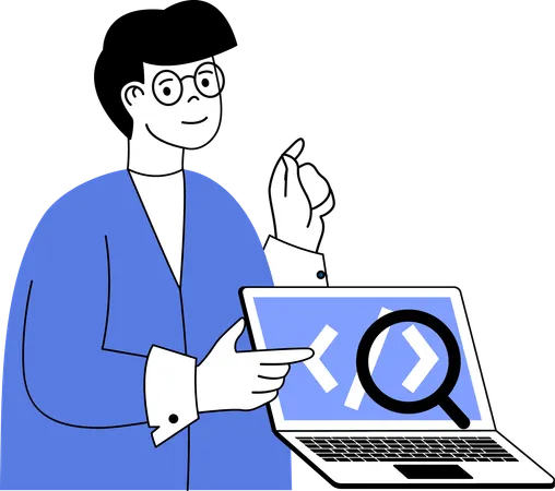 Menino analisando codificação online  Ilustração