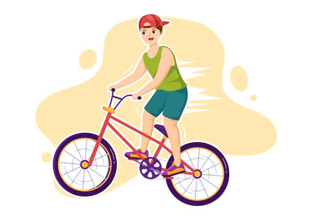 Menino andando de bicicleta esportiva BMX  Ilustração