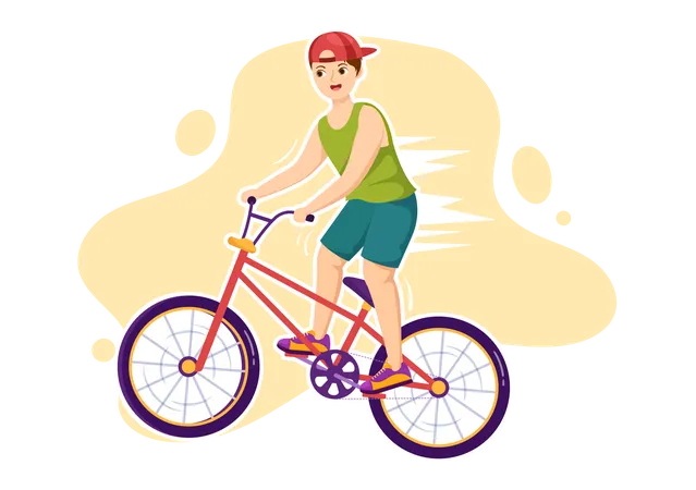 Menino andando de bicicleta esportiva BMX  Ilustração