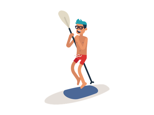 Menino andando de barco no mar  Ilustração
