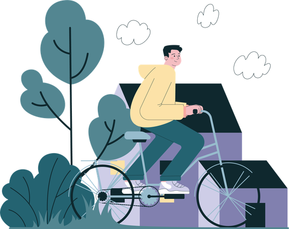 Menino andando de bicicleta  Ilustração