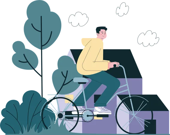 Menino andando de bicicleta  Ilustração