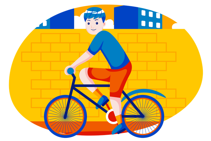 Menino andando de bicicleta  Ilustração