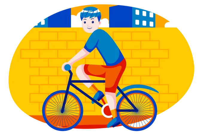 Menino andando de bicicleta  Ilustração