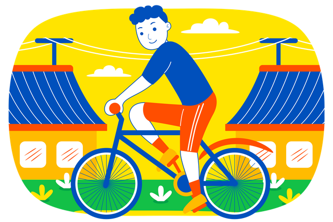 Menino andando de bicicleta  Ilustração