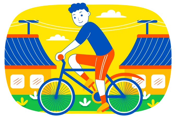 Menino andando de bicicleta  Ilustração