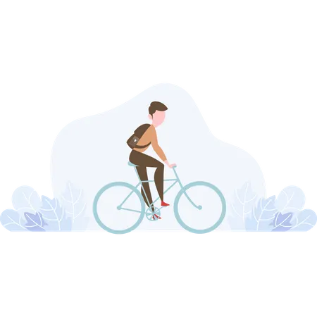 Um Menino Andando De Bicicleta Com Uma Bolsa De Ombro Ilustração