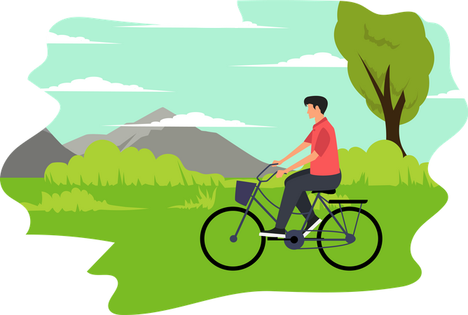 Menino andando de bicicleta  Ilustração