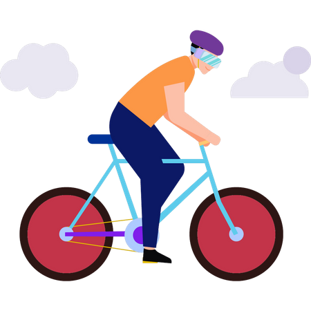 Menino andando de bicicleta usando óculos VR  Ilustração