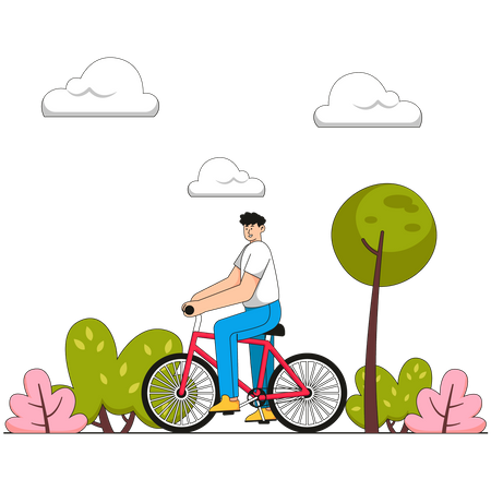 Menino andando de bicicleta no parque  Ilustração