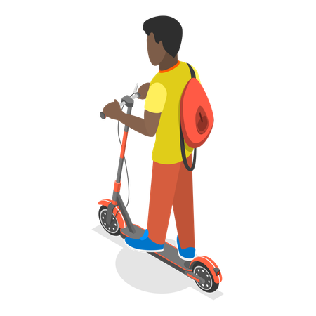 Menino andando de patinete  Ilustração