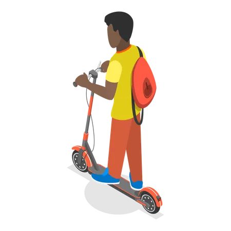 Menino andando de patinete  Ilustração