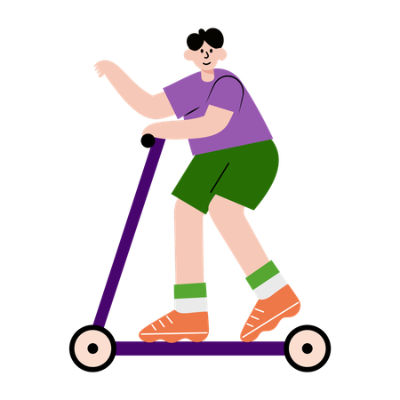 Menino andando de scooter  Ilustração