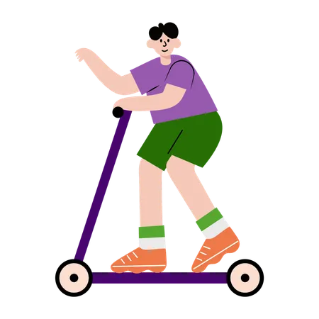Menino andando de scooter  Ilustração