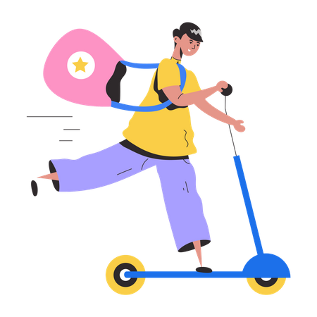 Menino andando de scooter  Ilustração