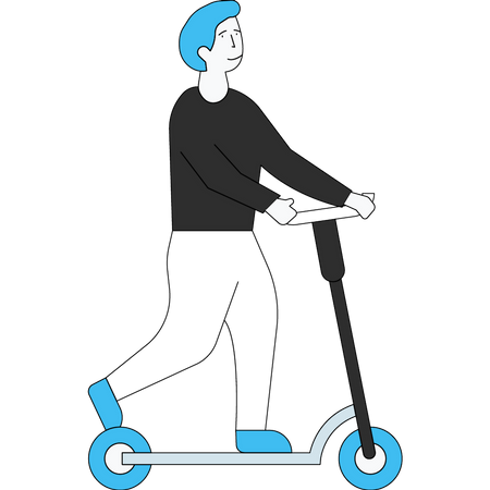 Menino andando de scooter  Ilustração