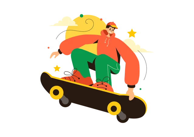 Menino andando de skate  Ilustração