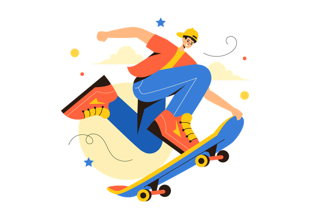 Menino andando de skate  Ilustração