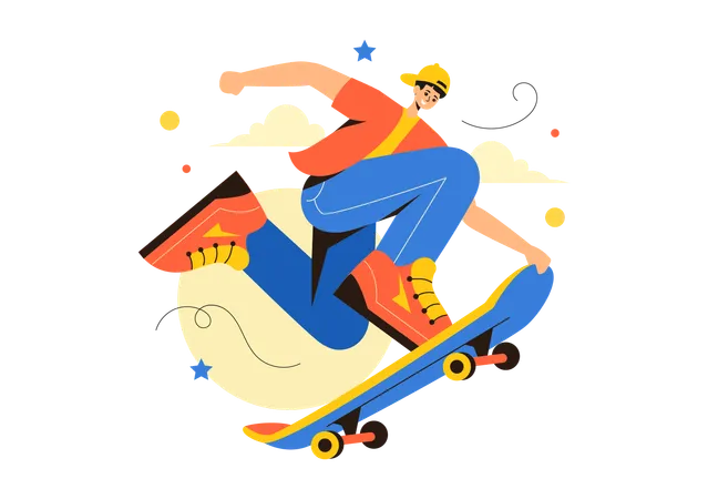 Menino andando de skate  Ilustração