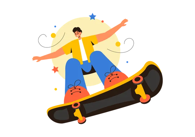 Menino andando de skate  Ilustração